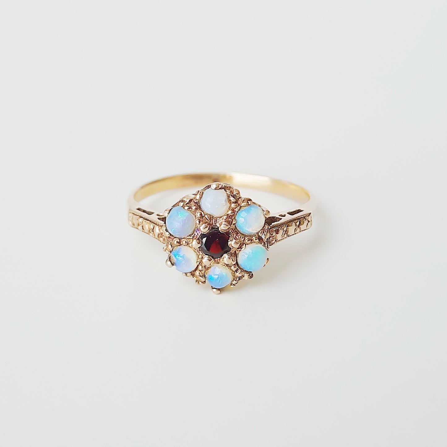 Garnet & opal cluster ring