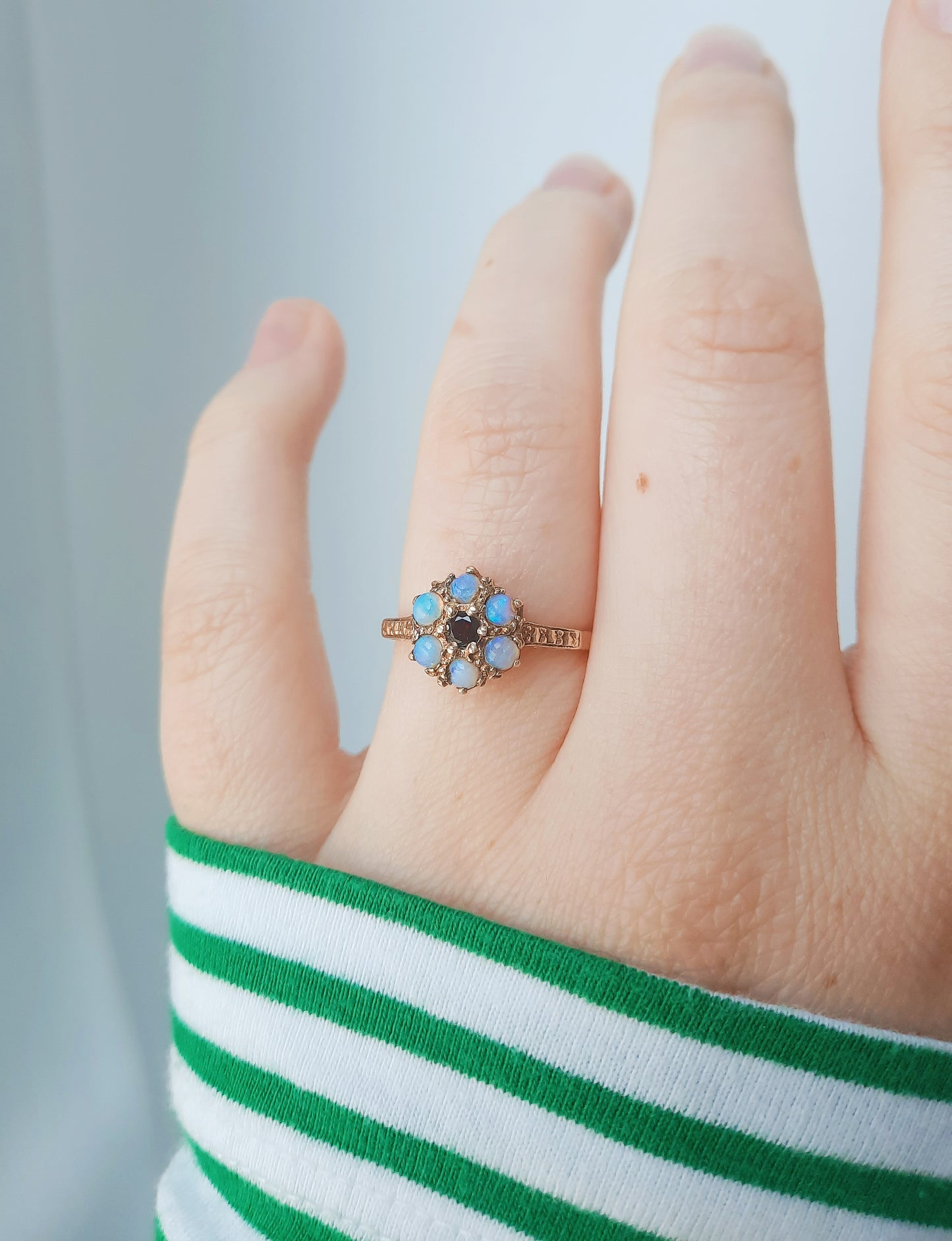 Garnet & opal cluster ring