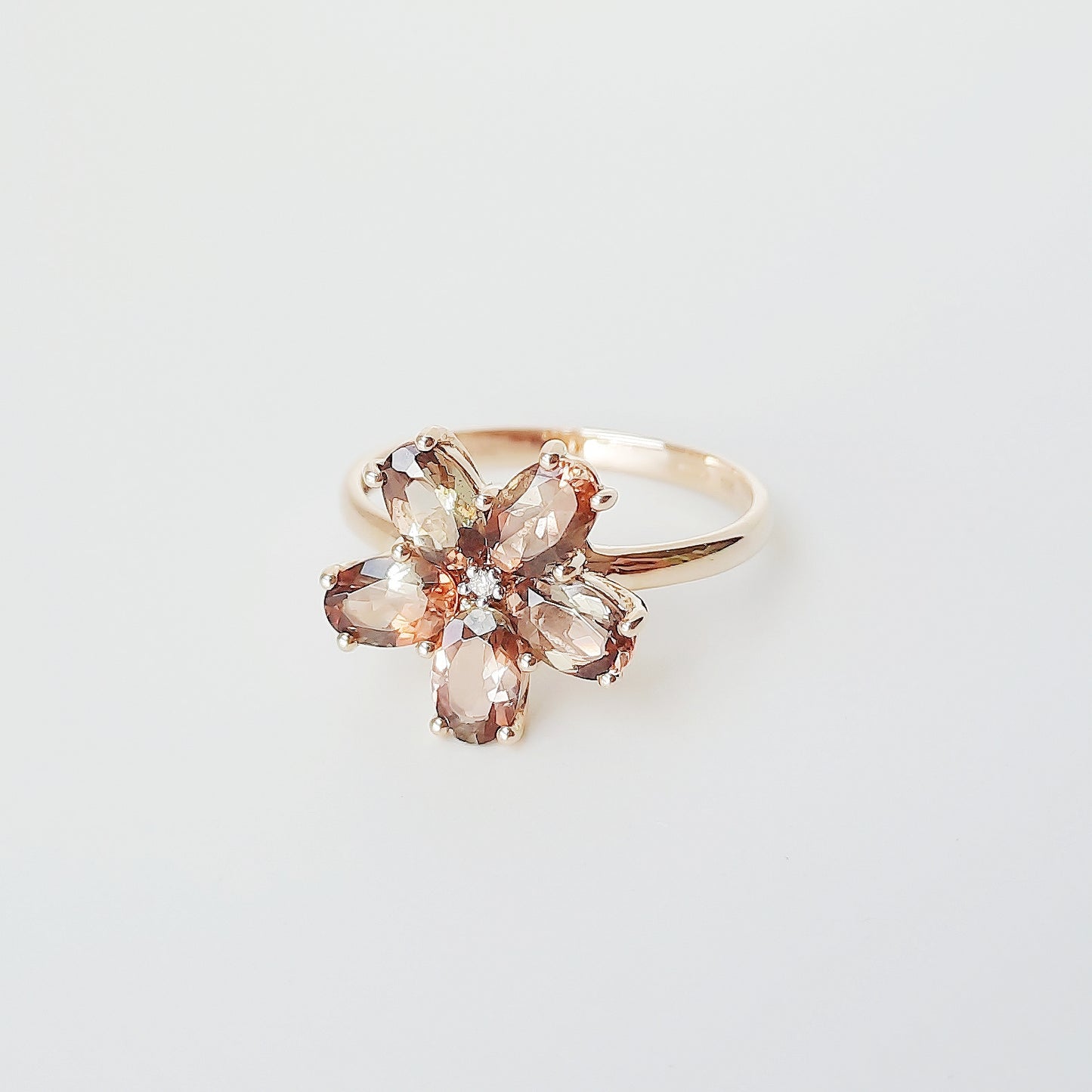 Quartz & diamond flower ring