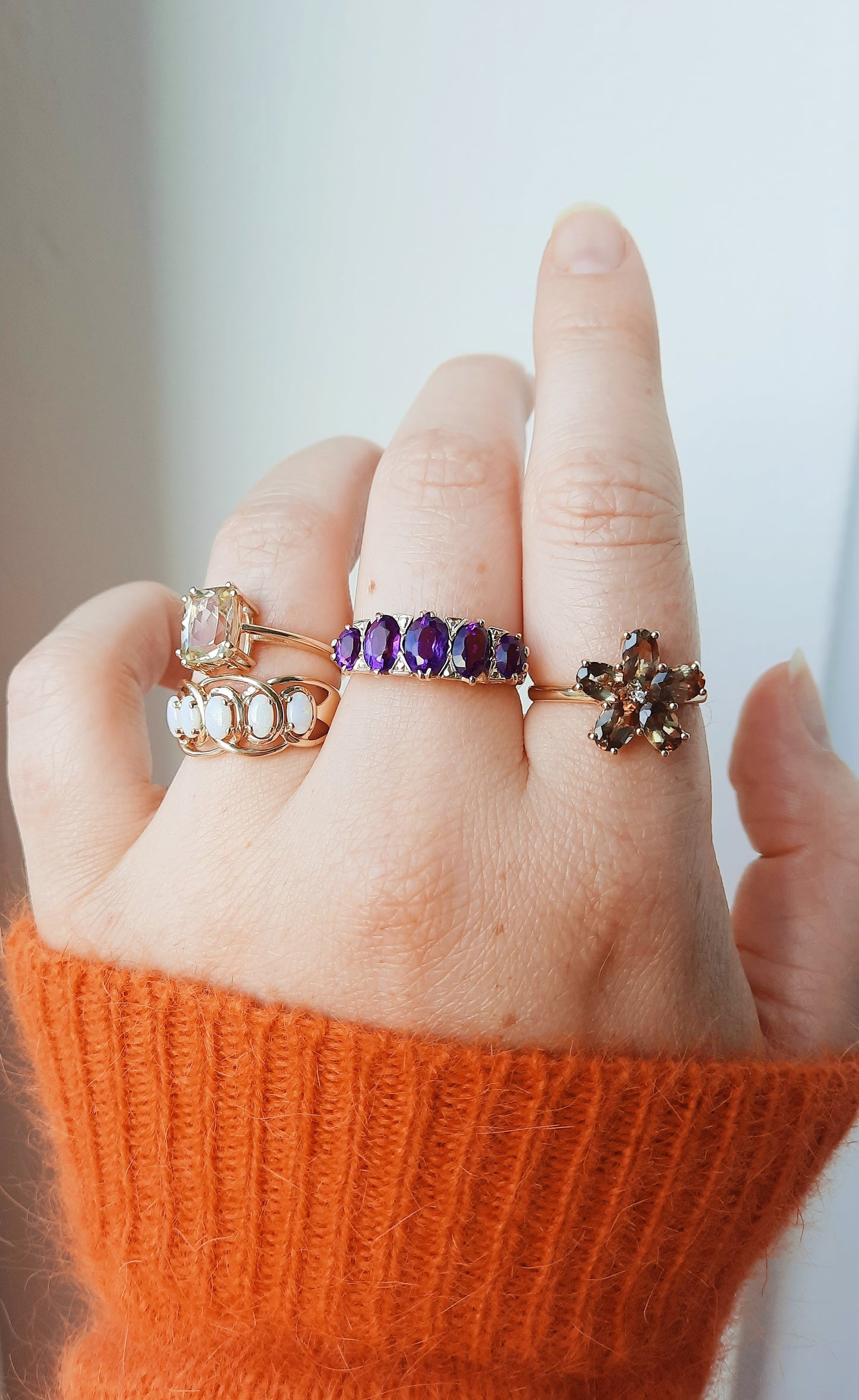 Quartz & diamond flower ring