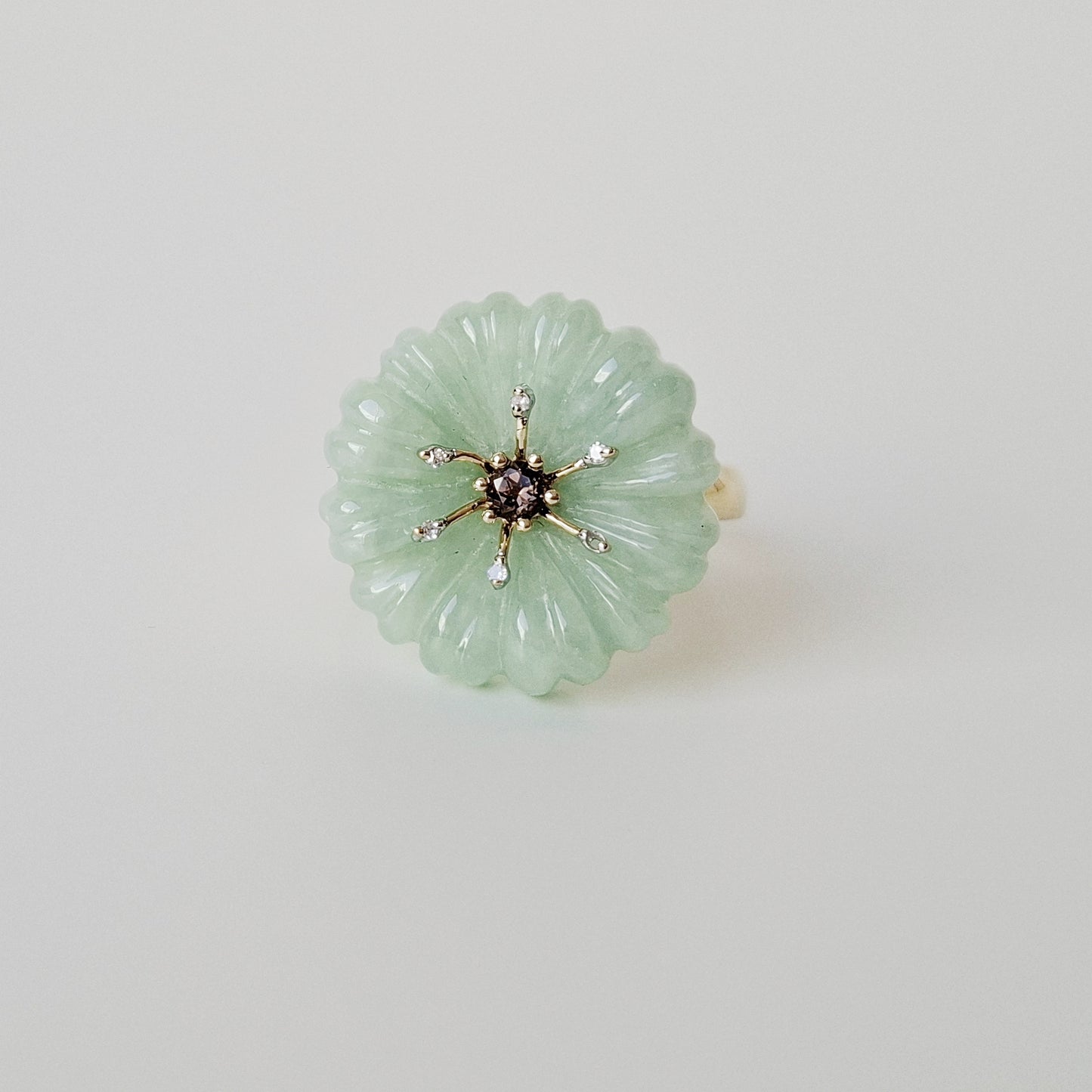 Jade & diamond flower ring | NEW