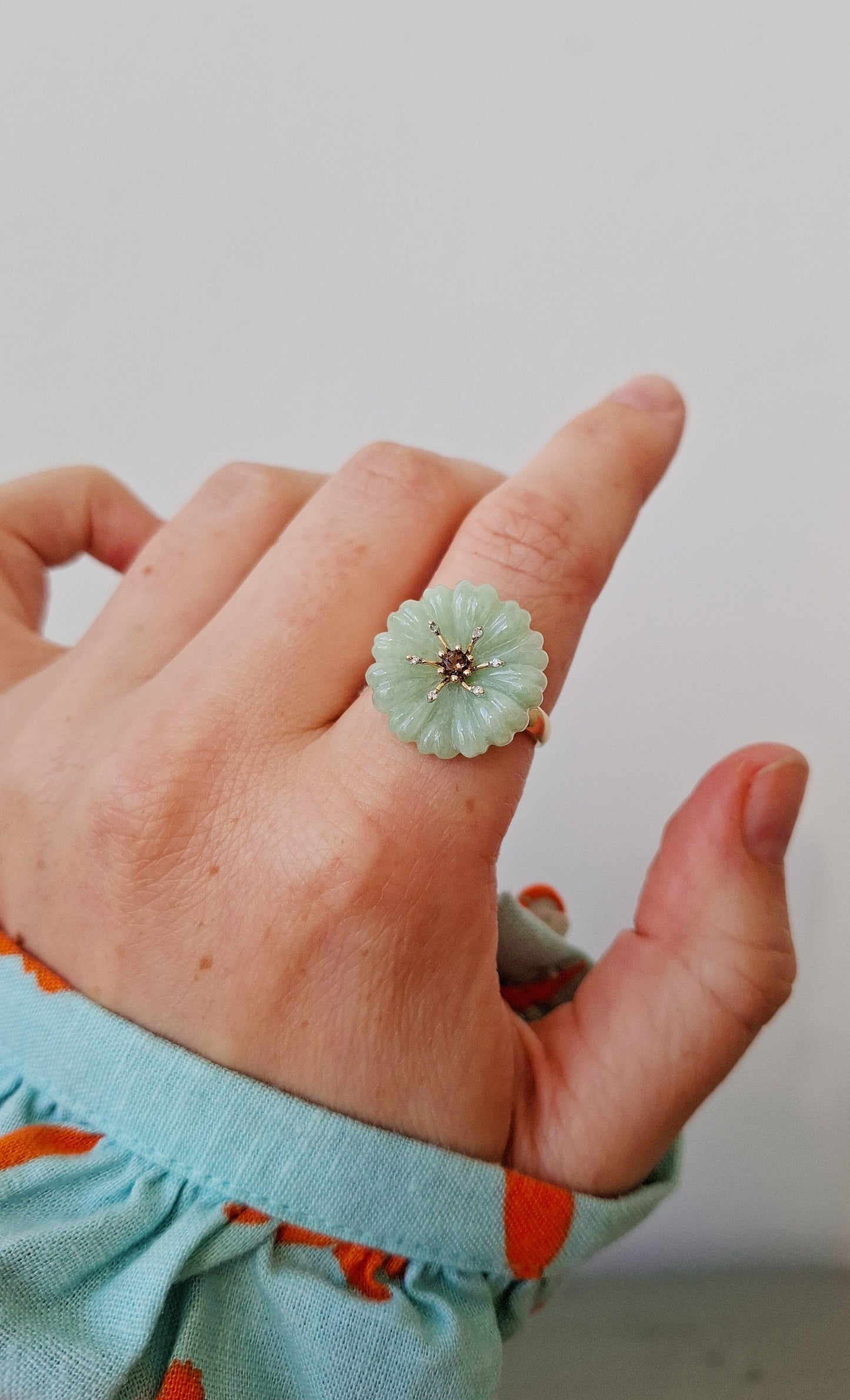 Jade & diamond flower ring | NEW