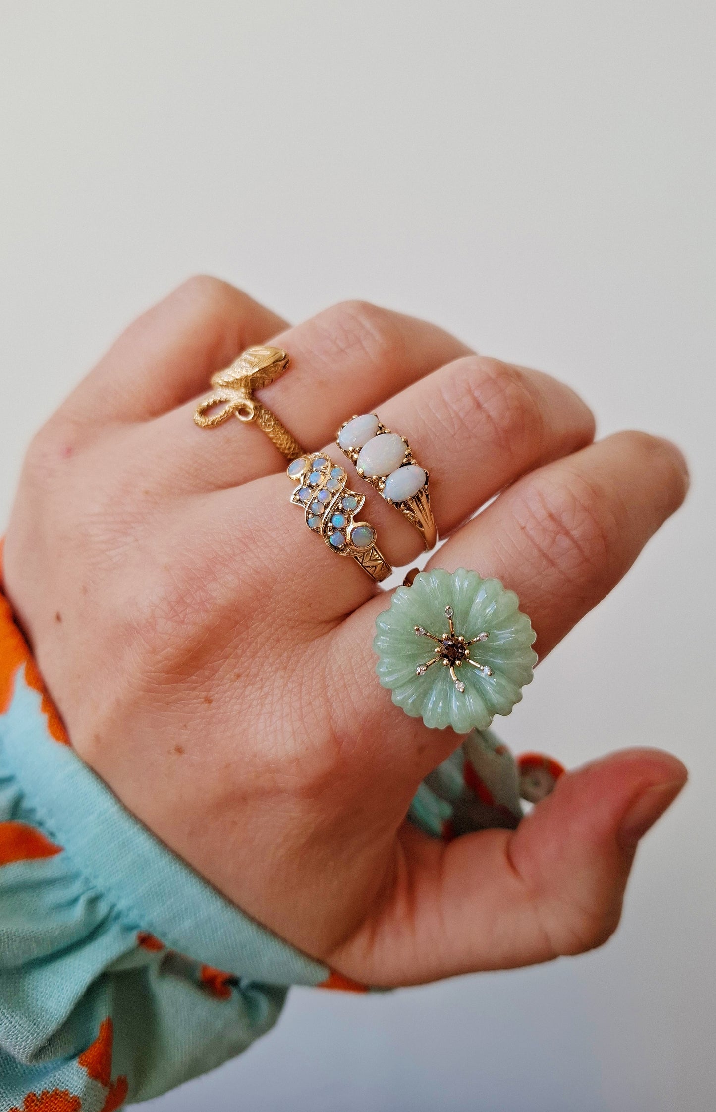 Jade & diamond flower ring | NEW